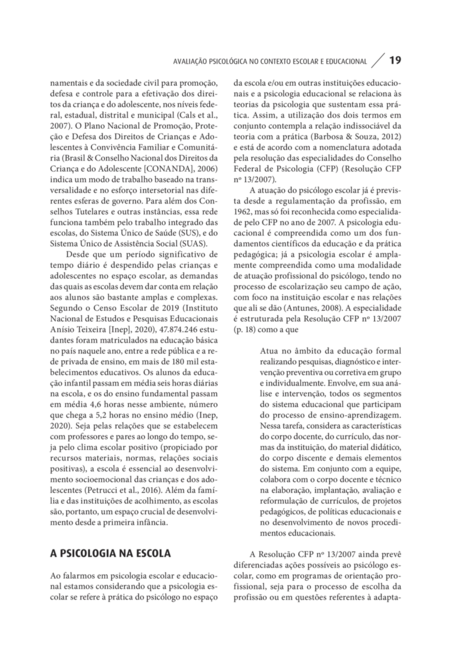 Avaliação psicológica no contexto escolar e educacional