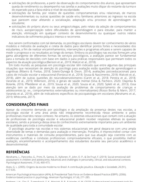 Avaliação psicológica no contexto escolar e educacional