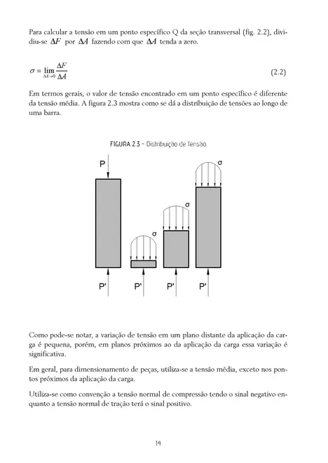 Tensão e deformação em elementos lineares: Lei de Hooke