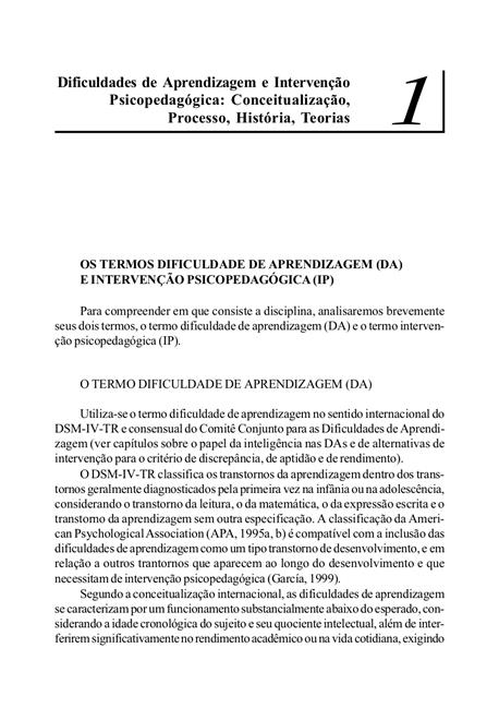 Dificuldades de Aprendizagem e Intervenção Psicopedagógica