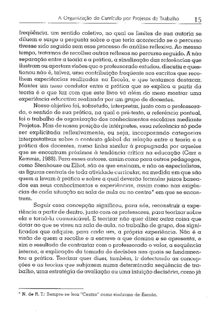 A Organização do Currículo por Projetos de Trabalho