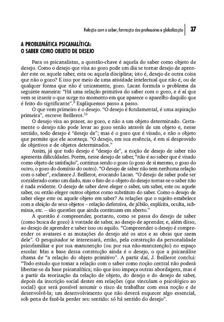 Relação com o Saber, Formação dos Professores e Globalização