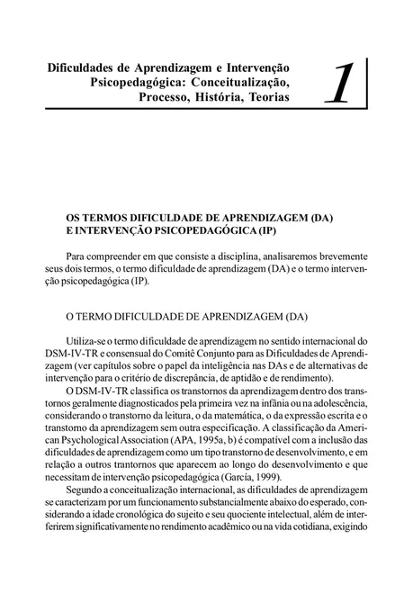 Dificuldades de Aprendizagem e Intervenção Psicopedagógica